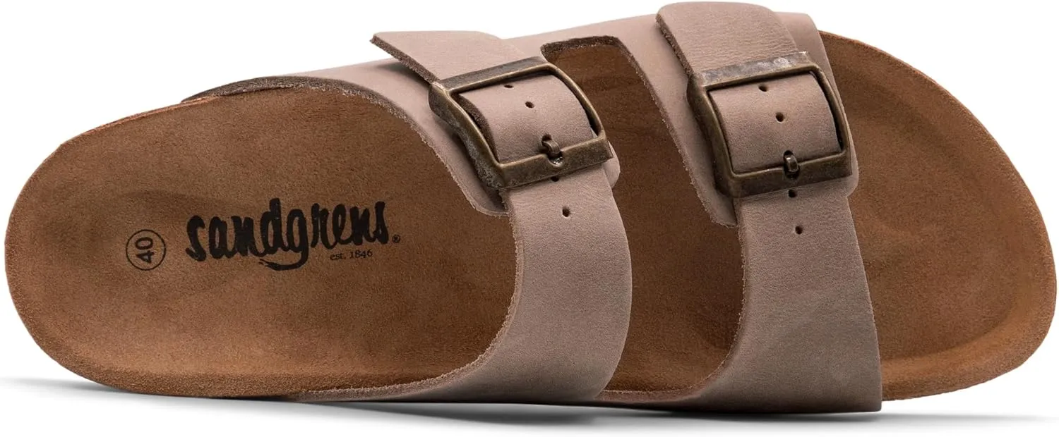 Sandgrens Handmade Unisex Cork Slides | European Top Grain Leather Sandals with Soft Suede Original Footbed, Adjustable Straps, and EVA Rubber Sole | Costa