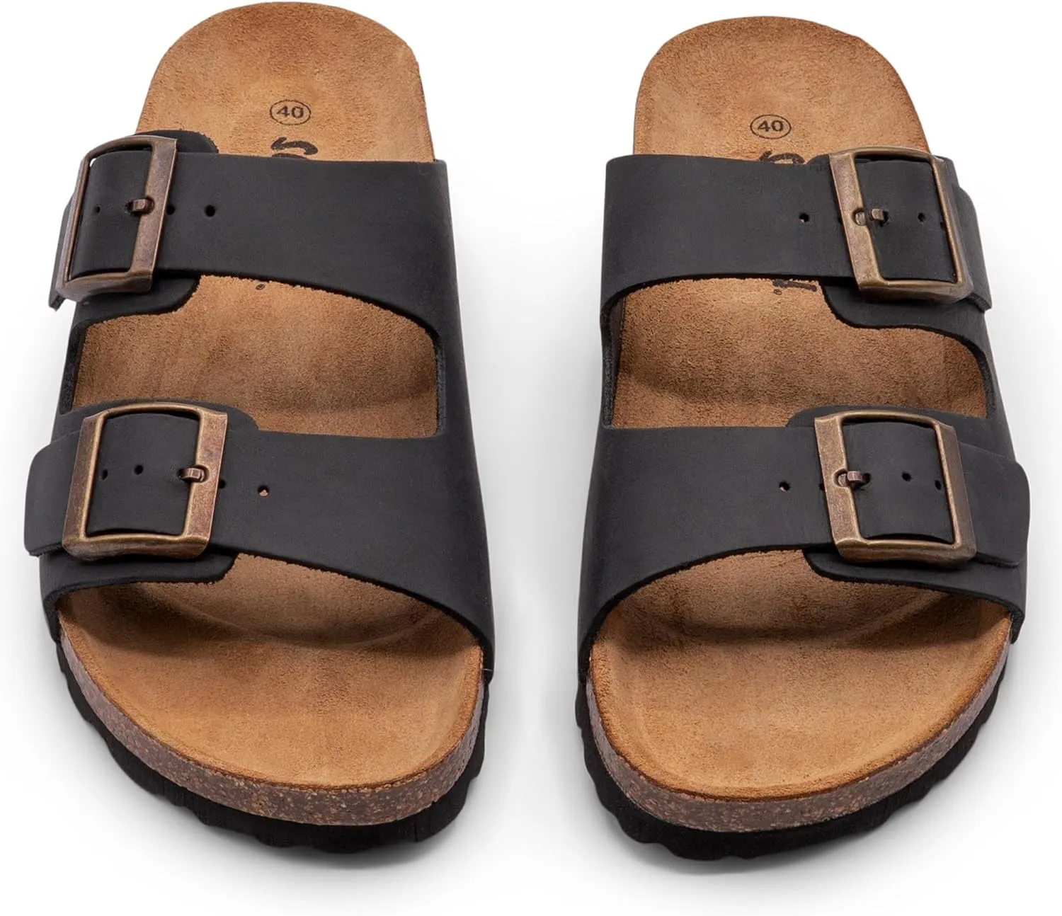 Sandgrens Handmade Unisex Cork Slides | European Top Grain Leather Sandals with Soft Suede Original Footbed, Adjustable Straps, and EVA Rubber Sole | Costa