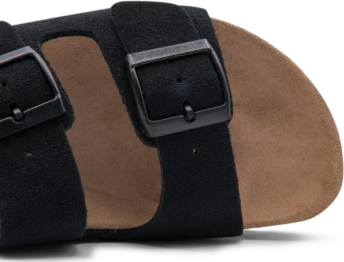 Sandgrens Handmade Unisex Cork Slides | European Top Grain Leather Sandals with Soft Suede Original Footbed, Adjustable Straps, and EVA Rubber Sole | Costa