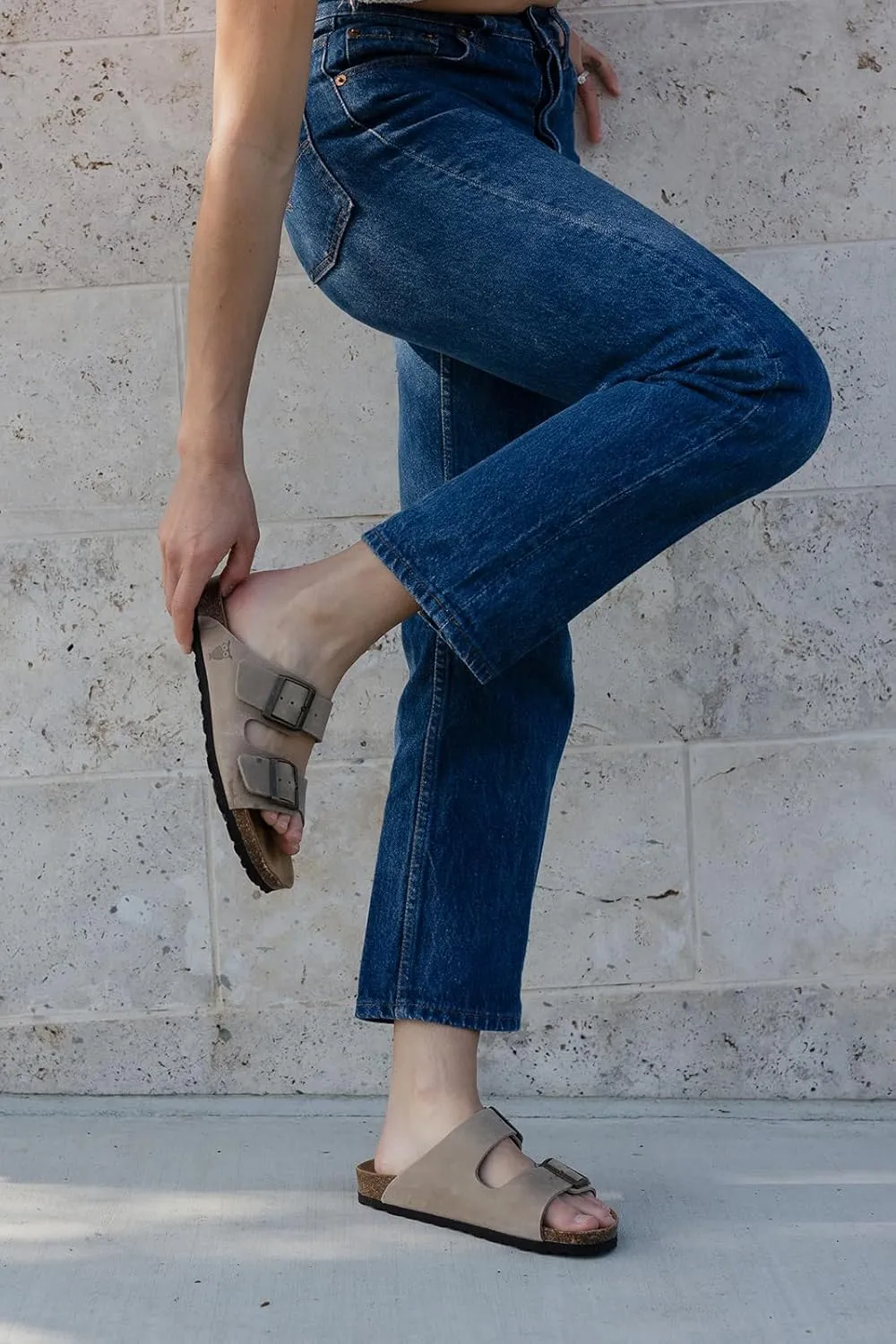 Sandgrens Handmade Unisex Cork Slides | European Top Grain Leather Sandals with Soft Suede Original Footbed, Adjustable Straps, and EVA Rubber Sole | Costa