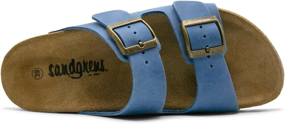 Sandgrens Handmade Unisex Cork Slides | European Top Grain Leather Sandals with Soft Suede Original Footbed, Adjustable Straps, and EVA Rubber Sole | Costa