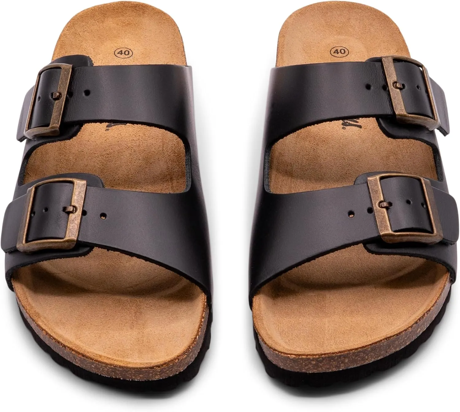 Sandgrens Handmade Unisex Cork Slides | European Top Grain Leather Sandals with Soft Suede Original Footbed, Adjustable Straps, and EVA Rubber Sole | Costa