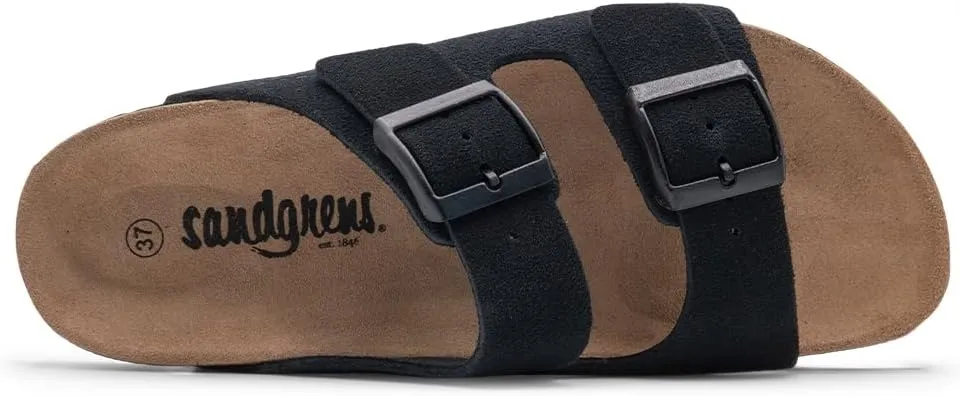 Sandgrens Handmade Unisex Cork Slides | European Top Grain Leather Sandals with Soft Suede Original Footbed, Adjustable Straps, and EVA Rubber Sole | Costa