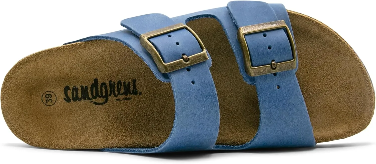 Sandgrens Handmade Unisex Cork Slides | European Top Grain Leather Sandals with Soft Suede Original Footbed, Adjustable Straps, and EVA Rubber Sole | Costa