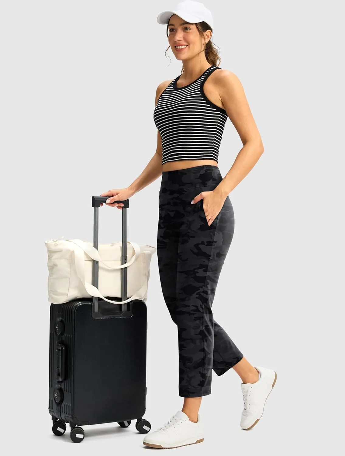 SANTINY Women's Pants with 3 Pockets 7/8 High Waisted Stretch Ankle Pants for Women Golf Casual Travel Athletic Work