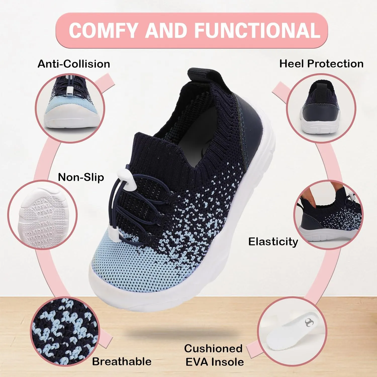 Scurtain Toddler Shoes Boys Girls Tennis Shoes Kids Barefoot Shoes Slip on Sneakers Breathable Walking Running Shoes