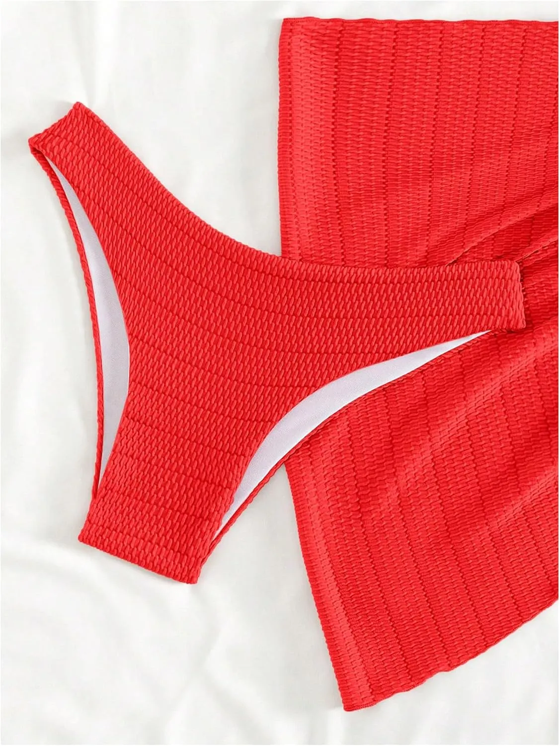 SHENHE Women's 3 Piece Textured High Cut Halter Triangle Bikini Swimsuit with Cover Up