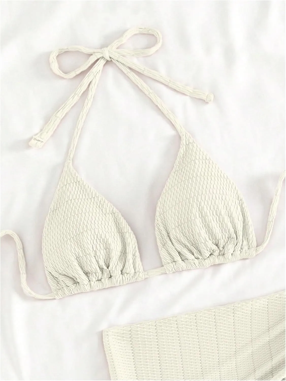 SHENHE Women's 3 Piece Textured High Cut Halter Triangle Bikini Swimsuit with Cover Up