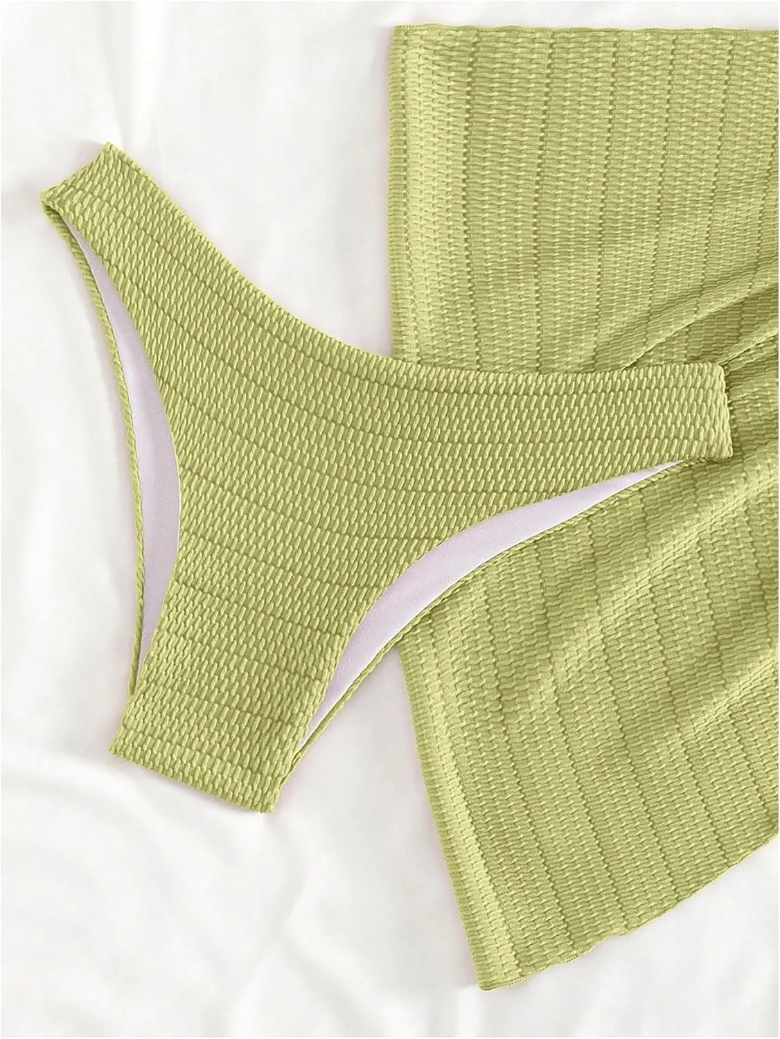 SHENHE Women's 3 Piece Textured High Cut Halter Triangle Bikini Swimsuit with Cover Up