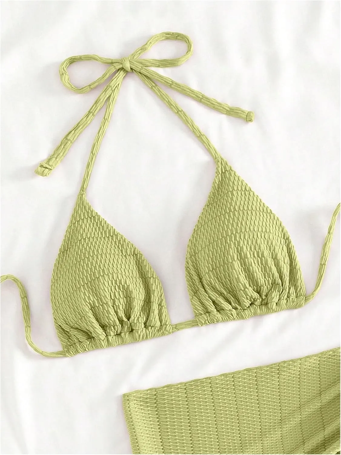 SHENHE Women's 3 Piece Textured High Cut Halter Triangle Bikini Swimsuit with Cover Up