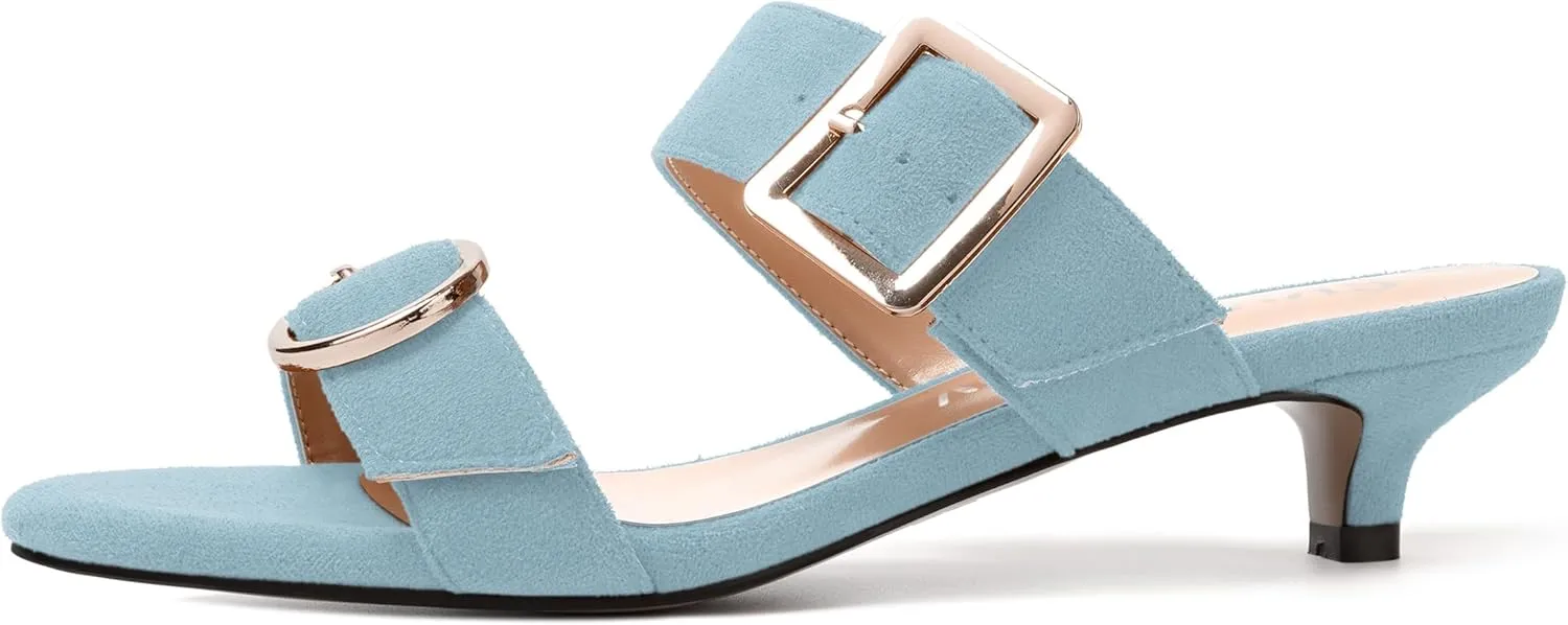SKYSTERRY Womens Open Toe Evening Buckle Suede Casual Kitten Low Heel Heeled Sandals 1.5 Inch