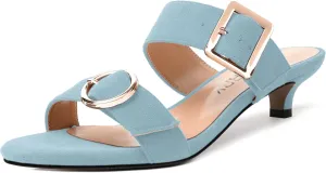 SKYSTERRY Womens Open Toe Evening Buckle Suede Casual Kitten Low Heel Heeled Sandals 1.5 Inch