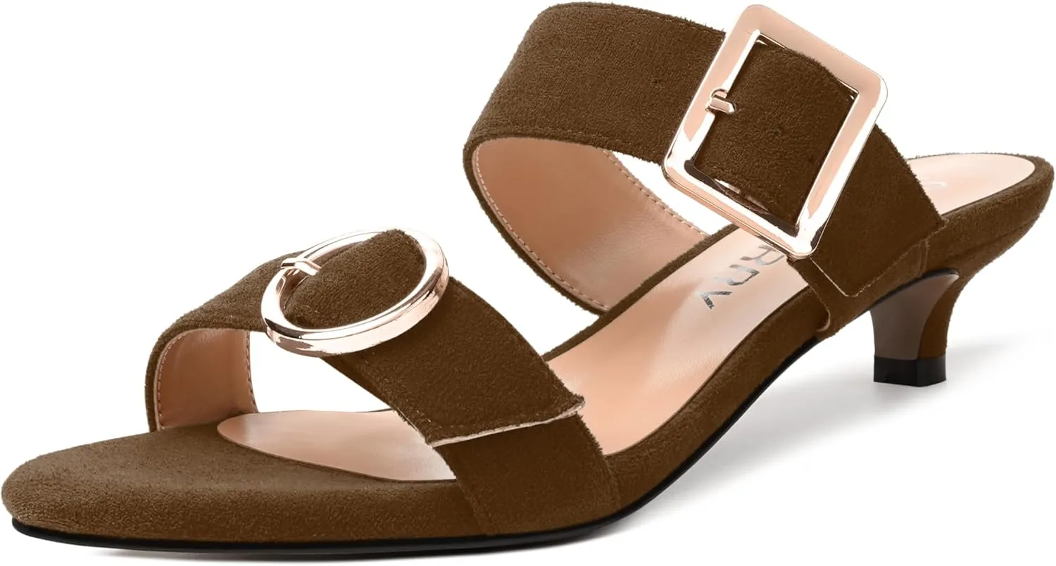 SKYSTERRY Womens Open Toe Evening Buckle Suede Casual Kitten Low Heel Heeled Sandals 1.5 Inch