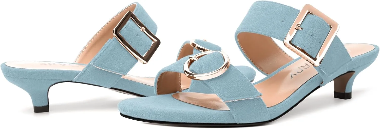 SKYSTERRY Womens Open Toe Evening Buckle Suede Casual Kitten Low Heel Heeled Sandals 1.5 Inch