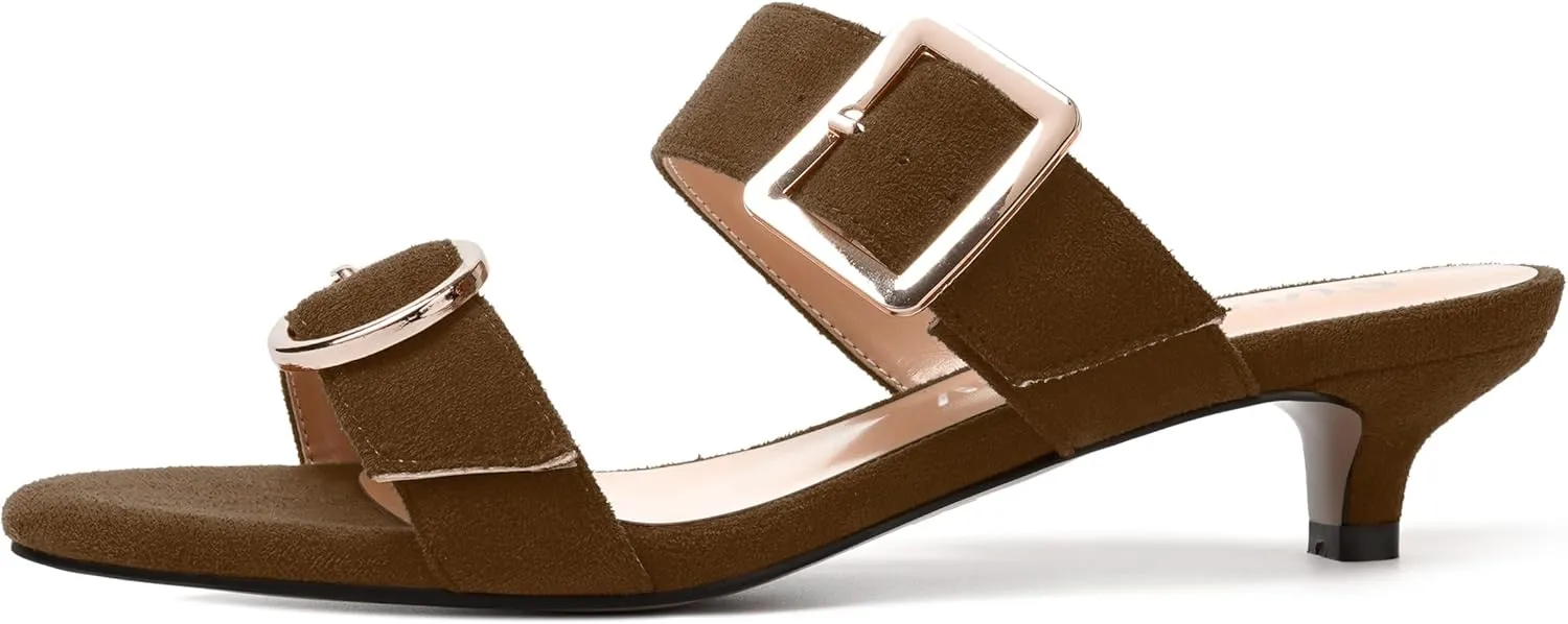 SKYSTERRY Womens Open Toe Evening Buckle Suede Casual Kitten Low Heel Heeled Sandals 1.5 Inch