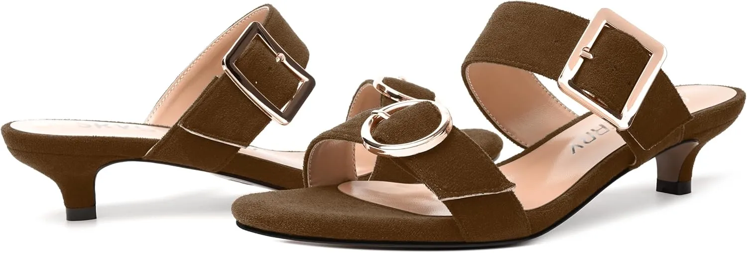 SKYSTERRY Womens Open Toe Evening Buckle Suede Casual Kitten Low Heel Heeled Sandals 1.5 Inch