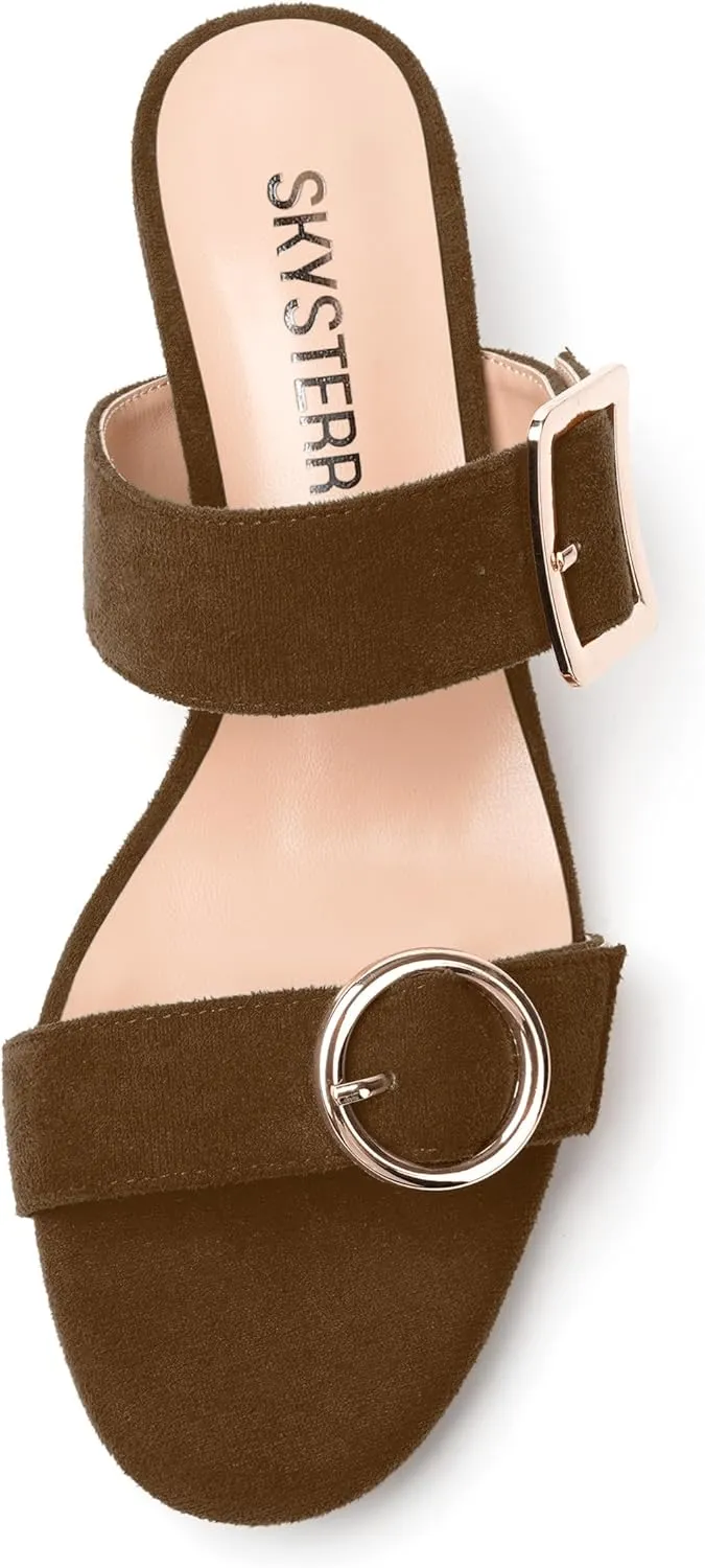 SKYSTERRY Womens Open Toe Evening Buckle Suede Casual Kitten Low Heel Heeled Sandals 1.5 Inch