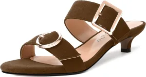 SKYSTERRY Womens Open Toe Evening Buckle Suede Casual Kitten Low Heel Heeled Sandals 1.5 Inch