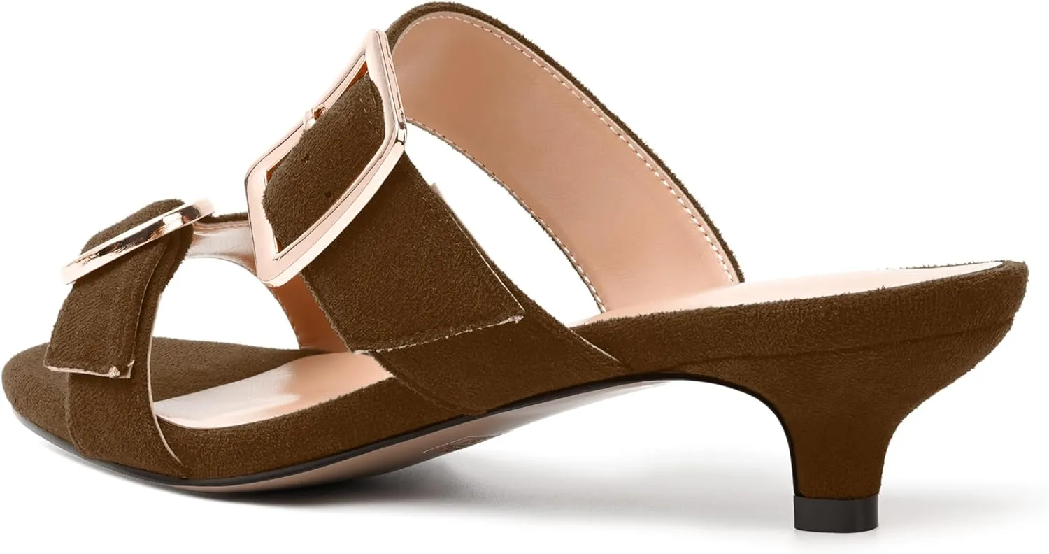 SKYSTERRY Womens Open Toe Evening Buckle Suede Casual Kitten Low Heel Heeled Sandals 1.5 Inch