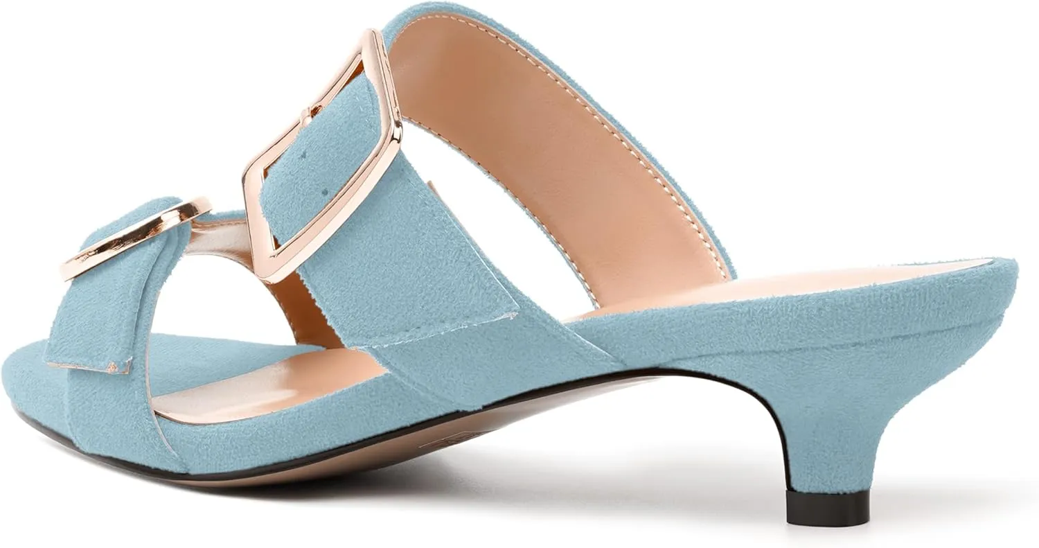 SKYSTERRY Womens Open Toe Evening Buckle Suede Casual Kitten Low Heel Heeled Sandals 1.5 Inch