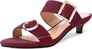 SKYSTERRY Womens Open Toe Evening Buckle Suede Casual Kitten Low Heel Heeled Sandals 1.5 Inch