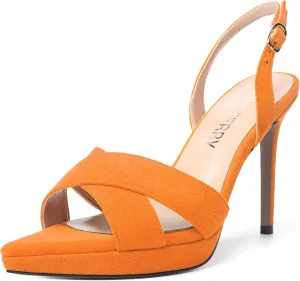 SKYSTERRY Womens Suede Buckle Peep Toe Sexy Dating Slingback Platform Stiletto High Heel Heeled Sandals 4 Inch