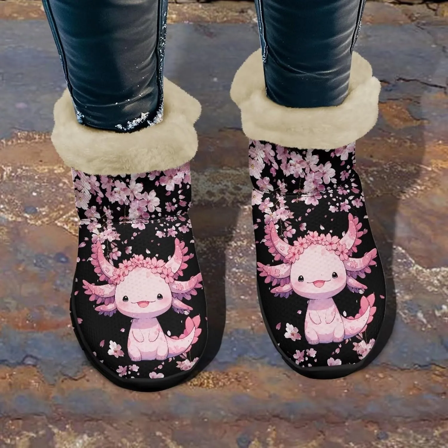 Snow Boots for Women Cute Animal Print Warm Ankle Booties Anti-Slip Waterproof Outdoor Winter Snowboots 6-12