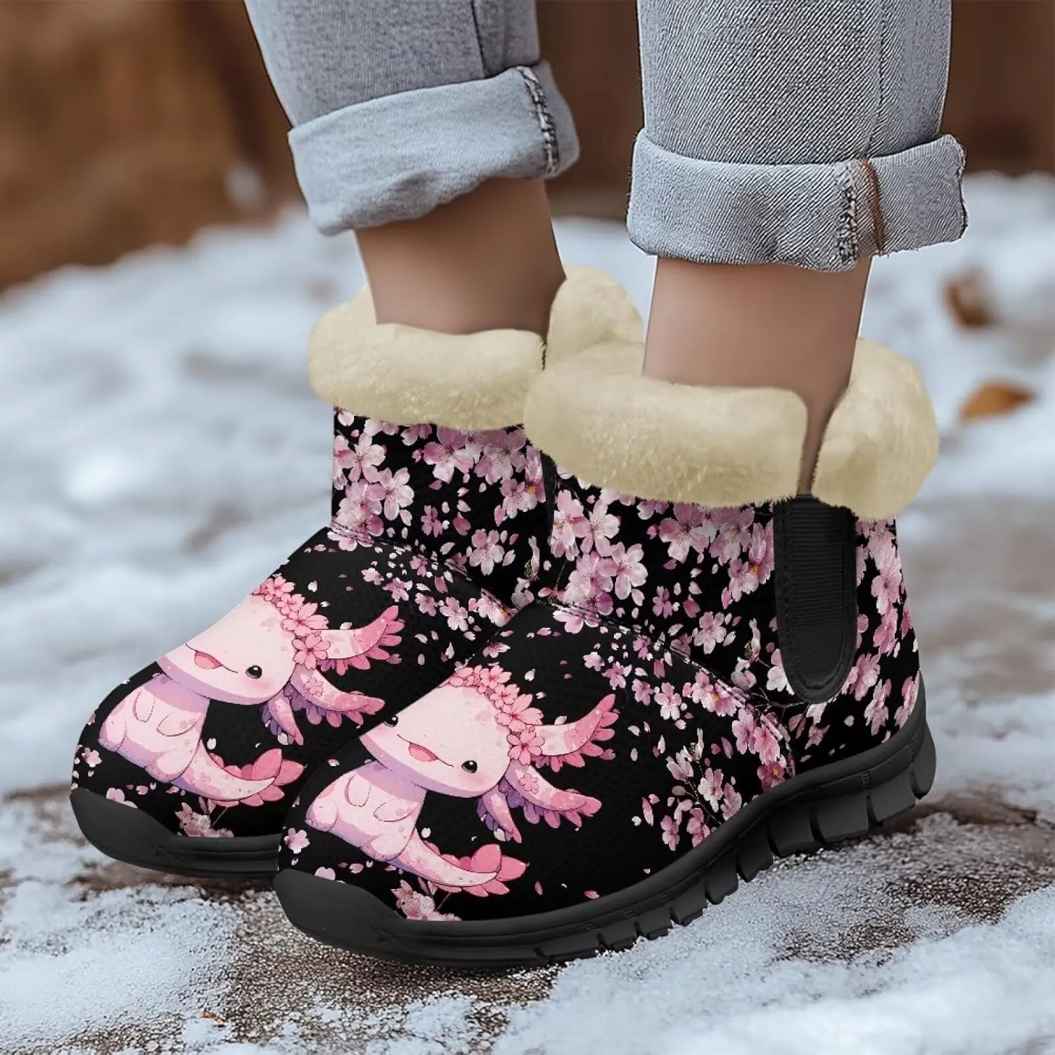 Snow Boots for Women Cute Animal Print Warm Ankle Booties Anti-Slip Waterproof Outdoor Winter Snowboots 6-12
