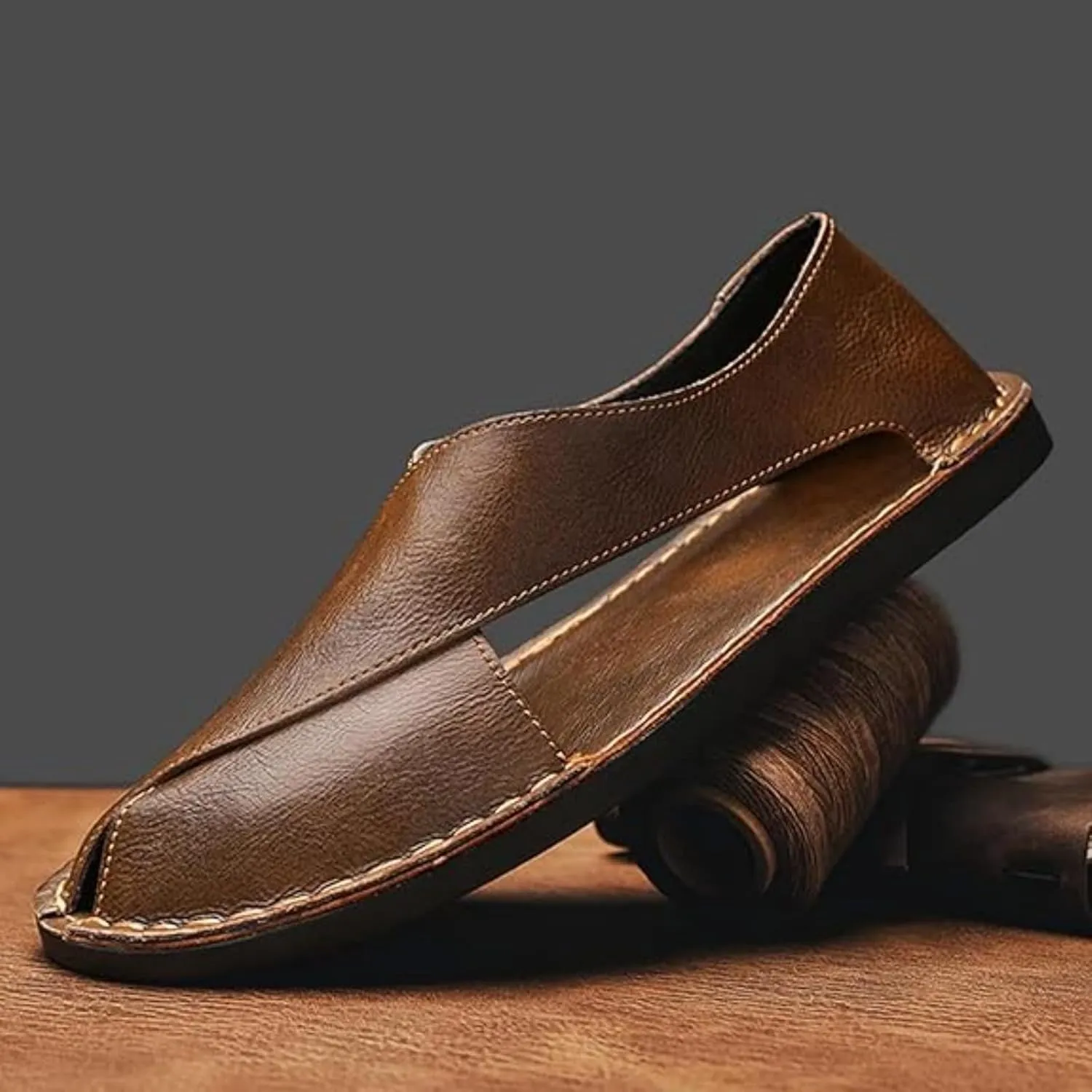 Soulario Leather Sandals for Men, Handcrafted Genuine Leather Dress Sandals with Anti-Slip Sole