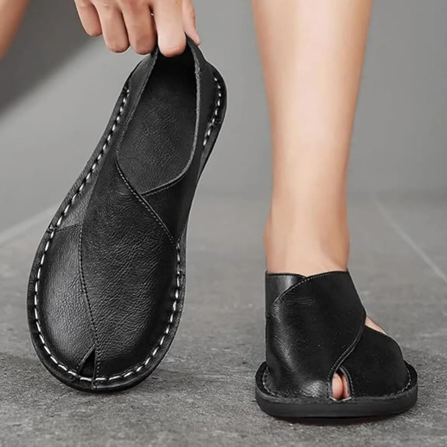 Soulario Leather Sandals for Men, Handcrafted Genuine Leather Dress Sandals with Anti-Slip Sole