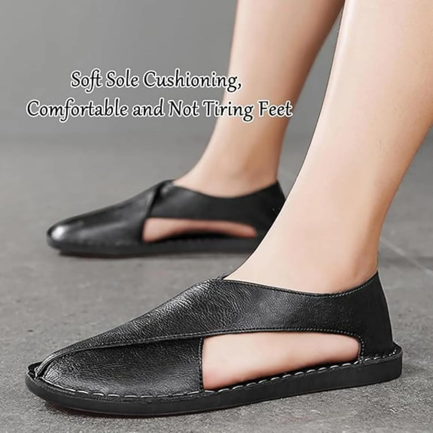 Soulario Leather Sandals for Men, Handcrafted Genuine Leather Dress Sandals with Anti-Slip Sole