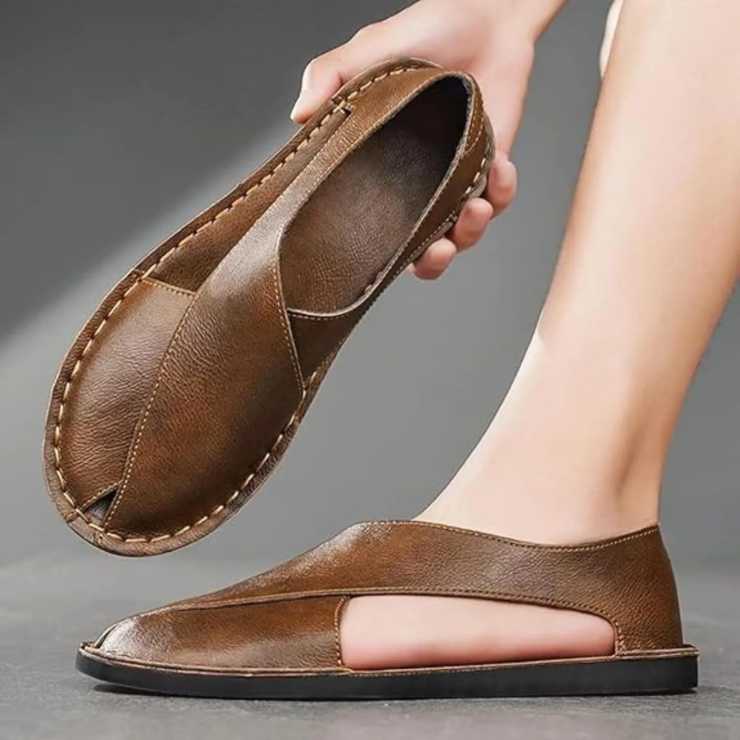 Soulario Leather Sandals for Men, Handcrafted Genuine Leather Dress Sandals with Anti-Slip Sole