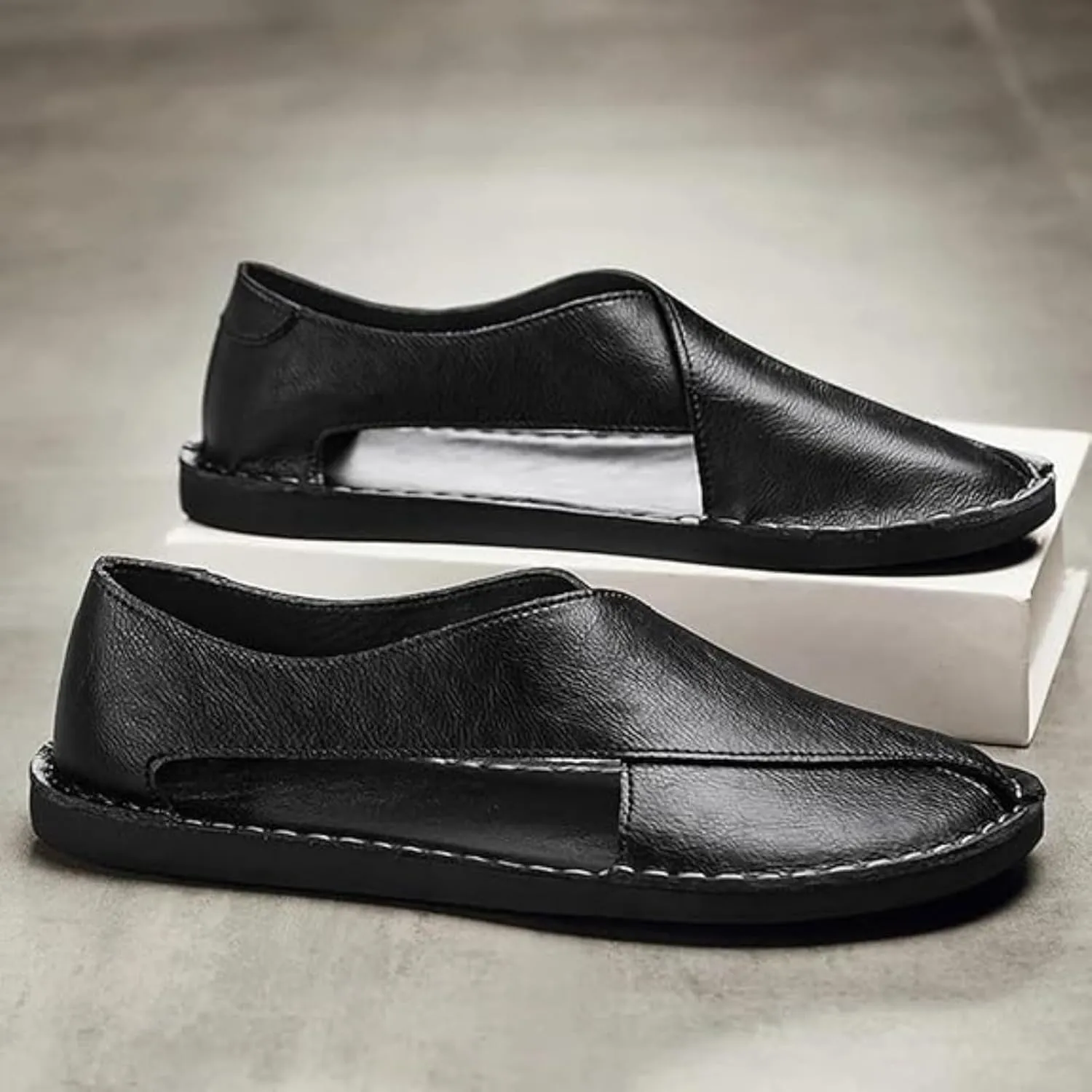 Soulario Leather Sandals for Men, Handcrafted Genuine Leather Dress Sandals with Anti-Slip Sole