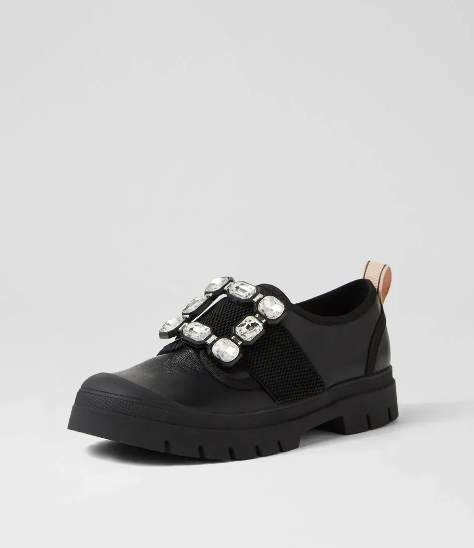 Stay Black Leather Jewel Slip On Sneakers