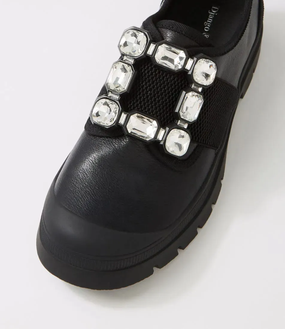 Stay Black Leather Jewel Slip On Sneakers