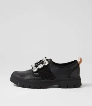 Stay Black Leather Jewel Slip On Sneakers