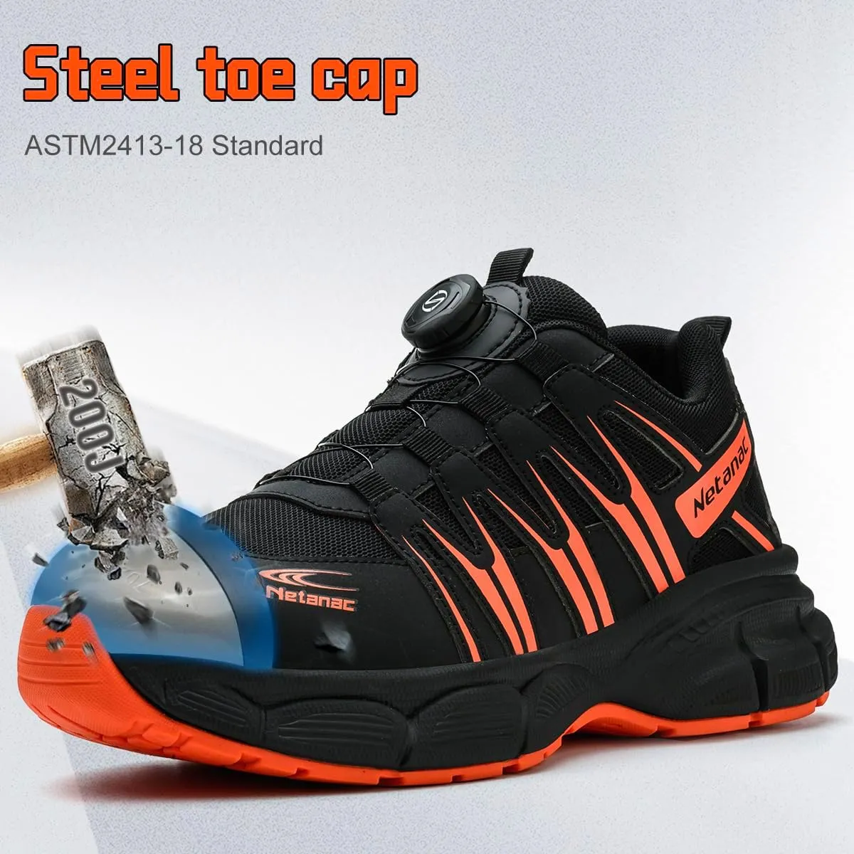 Steel Toe Shoes for Men Women, Comfortable Breathable Safety Sneakers, Lightweight Wide Work Shoes with Durable Soft Sole