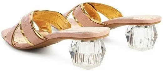Stellar Gold Line Croc Textured Low Heel Sandals