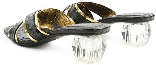 Stellar Gold Line Croc Textured Low Heel Sandals