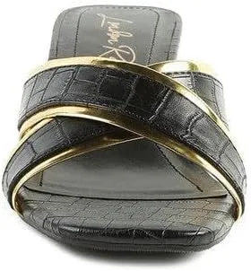 Stellar Gold Line Croc Textured Low Heel Sandals