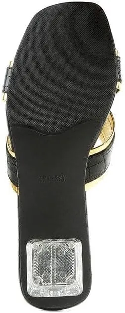 Stellar Gold Line Croc Textured Low Heel Sandals