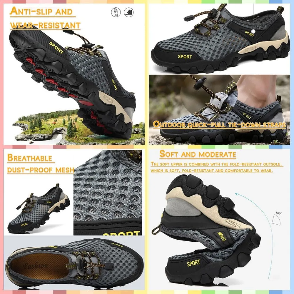 Summer Men's Casual Breathable Sneakers - Quick-Dry Mesh Outdoor Shoes, Non-Slip Hiking & Trekking Footwear for Ultimate Comfort and Support