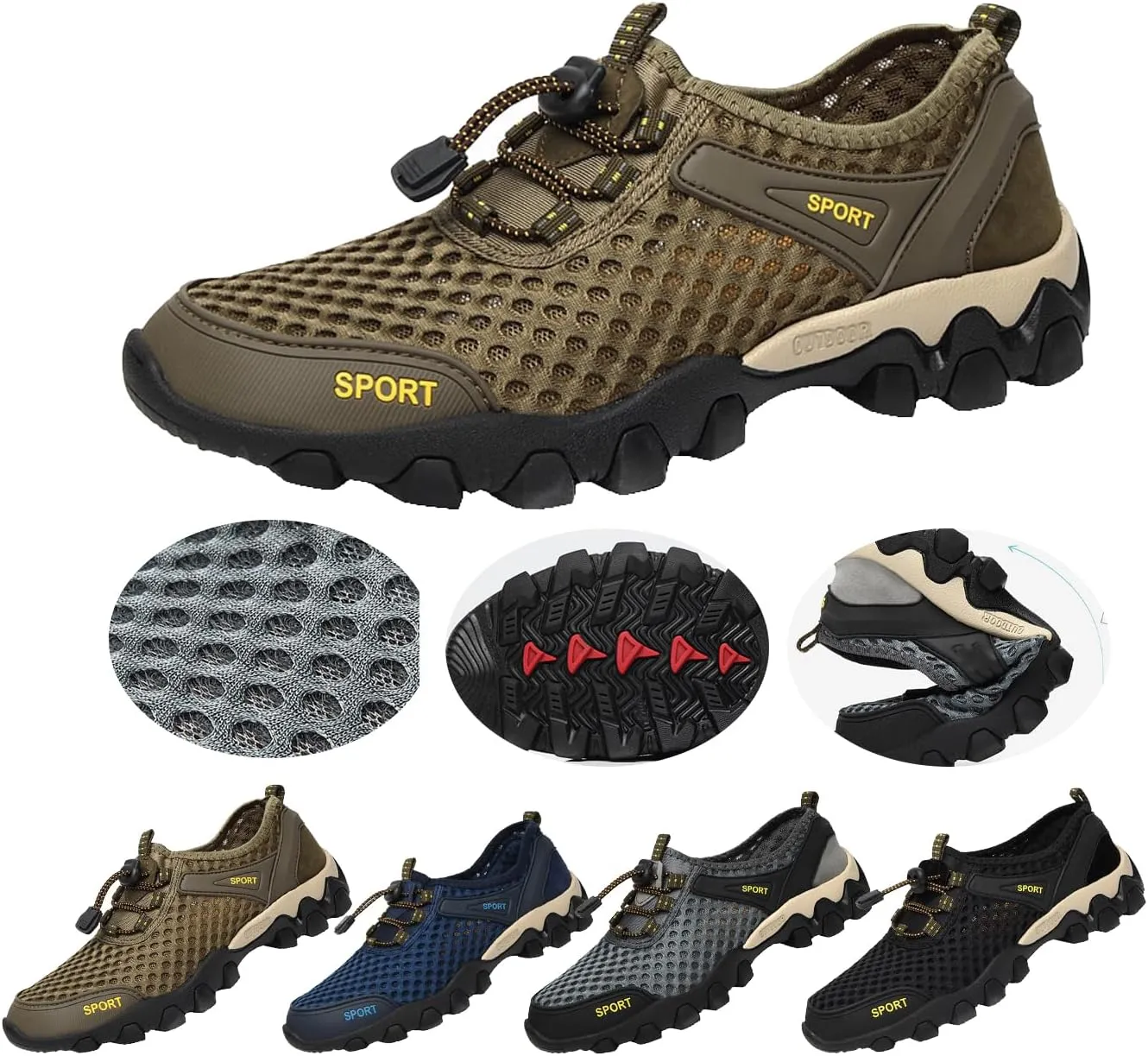 Summer Men's Casual Breathable Sneakers - Quick-Dry Mesh Outdoor Shoes, Non-Slip Hiking & Trekking Footwear for Ultimate Comfort and Support