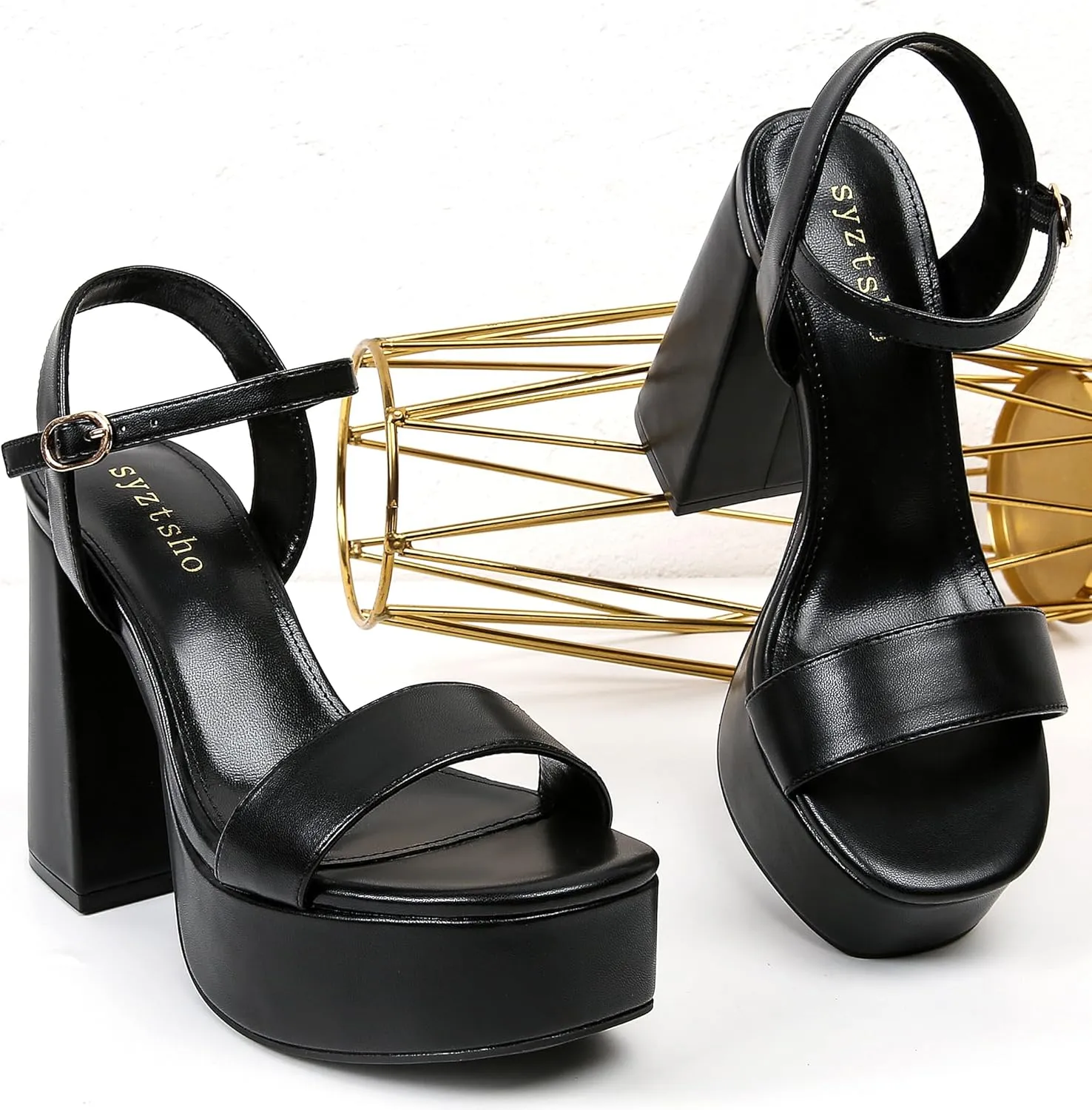 syztsho Platform Heels for Women Chunky High Heel Sandals Ankle Strap Open Toe Pump Wedding Sexy Block Heel Sdndals