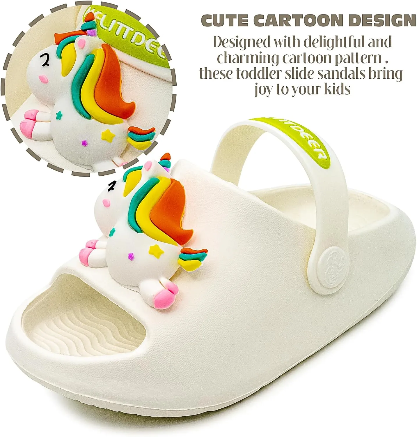 techcity Toddler Little Kids Slide Sandals Cute Summer Shower Beach Pool Slippers Thick Sole Slip On Sandals Water Shoes with Backstrap Boys Girls Clogs