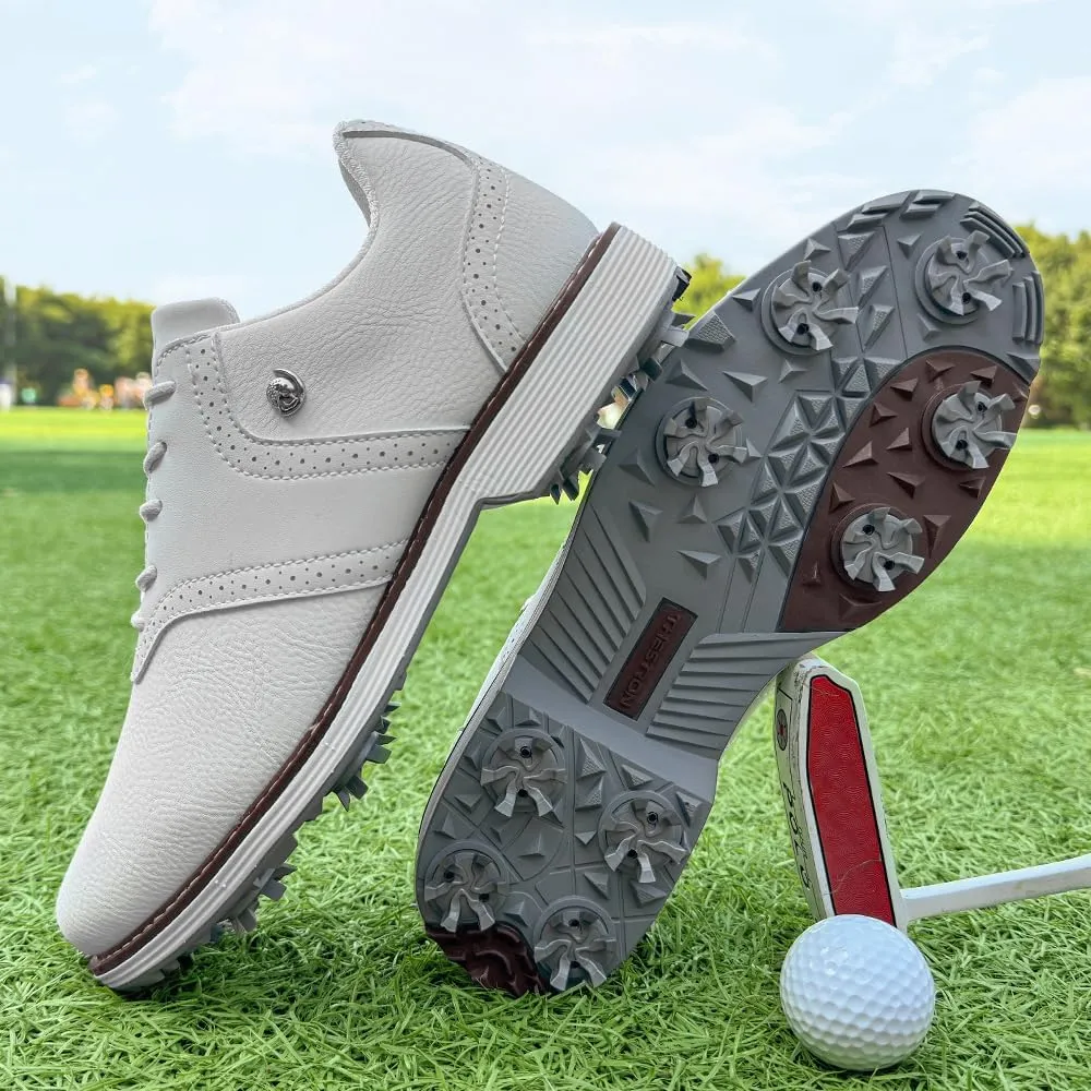 THESTRON Men Professional 9 Spikes Golf Shoes Waterproof Golf Training Sneakers Turf Walking Sneakers Male Spikes Golf Footwears Comfort Golfing Wears