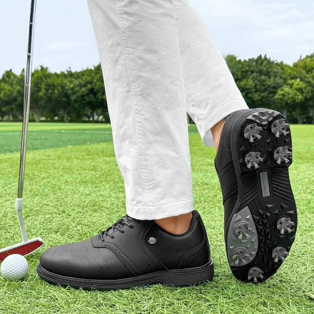 THESTRON Men Professional 9 Spikes Golf Shoes Waterproof Golf Training Sneakers Turf Walking Sneakers Male Spikes Golf Footwears Comfort Golfing Wears