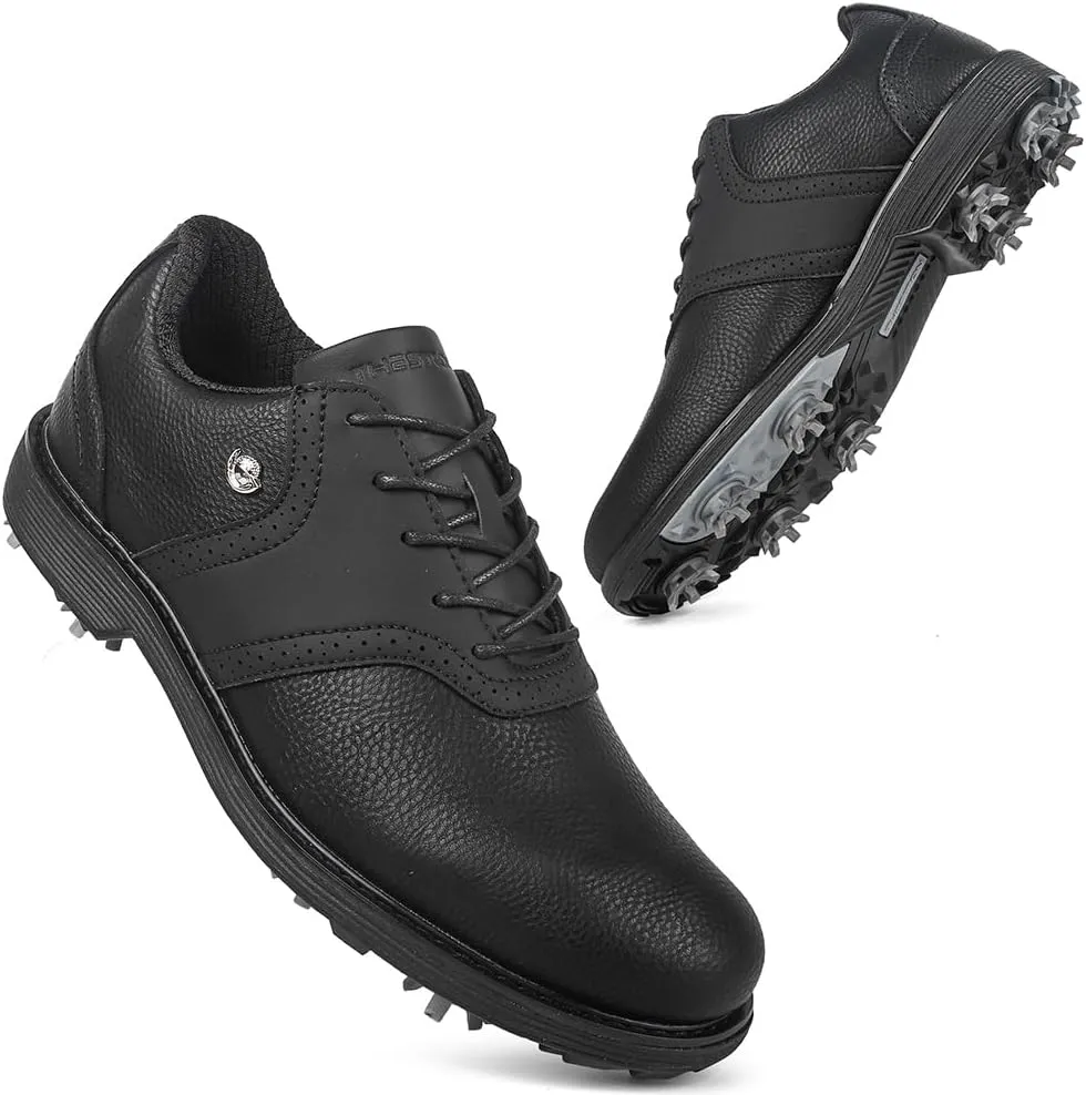 THESTRON Men Professional 9 Spikes Golf Shoes Waterproof Golf Training Sneakers Turf Walking Sneakers Male Spikes Golf Footwears Comfort Golfing Wears