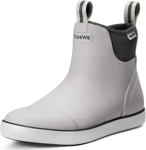 TIDEWE Deck Boots for Men, Waterproof Fishing Boots, Slip On Neoprene Rubber Ankle Rain Boots for Boating (Black Orange, Light Grey & Grey Brown, Size 7-14)