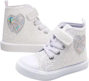 Toddler Girls Sneakers Kids High Top Casual Canvas Shoes with Sparkle Color Change Flipping Sequins